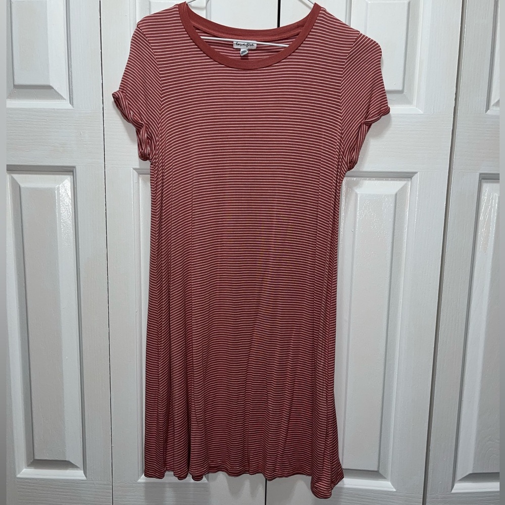 Pink Striped Short Sleeve T Shirt Dress - size small